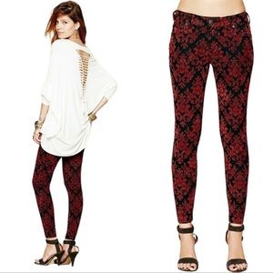 Free People Black & Burgundy Damask Print Pants - Size 30